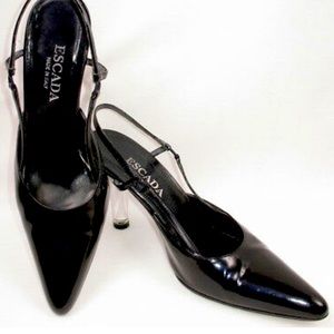 Escada Black Patent Leather High Clear Heels 6